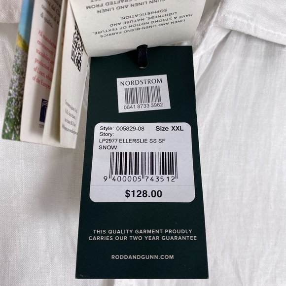 Rodd & Gunn Ellerslie S/S 100% Linen Sport Fit Button Shirt White Men's Size XXL - Picture 3 of 8